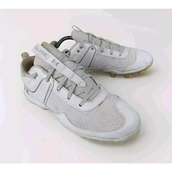 Under Armour Women's 10 Softball Shoe Cleats UA Glyde MT Charged White - Picture 1 of 11